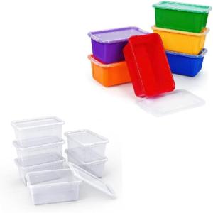 GAMENOTE Plastic Storage Bins with Lids – Multicolor & Clear – 5 Qt 6 Pack Small Cubby Bins Stackable Containers for Classroom Book Bin Toy Organizers – Organization and Storage Box