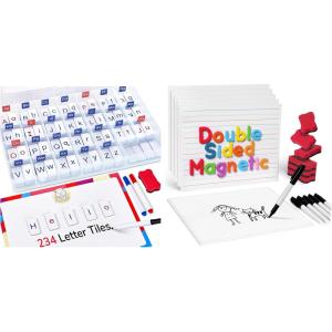 GAMENOTE White Board Dry Erase+Classroom Magnetic Letter Tiles for Phonics and Spelling-JoyCat 234 Foam Alphabet Tiles Magnetic Letters with Double-Side Magnet Board and Compartment Storage Case