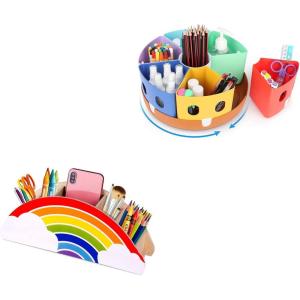 GAMENOTE Wooden Pen Holder & Rotating Art Supply Organizer