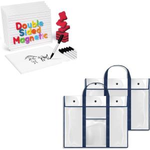 Gamenote 6 Pack Magnetic Small White Board Set & 2 Pack Large Poster Storage Bag (31.5″×25.5″)