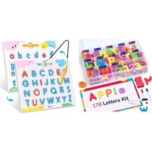 Gamenote Classroom Magnetic Alphabet Letters Kit 178Pcs with Double Side Magnet Board + JoyCat Magnetic Letter Tracing Board, 2-in-1 Double-Sided ABC Magnets for Kids Ages 3-5, Uppercase & Lowercase L