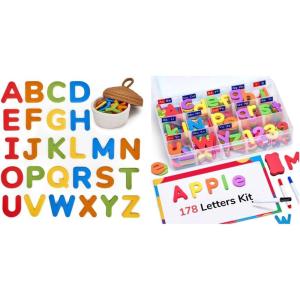 Gamenote Classroom Magnetic Alphabet Letters Kit 178Pcs with Double Side Magnet Board + JoyCat Silicone Alphabet Magnetic Letters, 26 Uppercase ABC Fridge Magnets