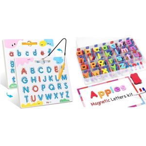 Gamenote Classroom Magnetic Alphabet Letters Kit 238 Pcs with Double – Side Magnet Board + JoyCat Magnetic Letter Tracing Board