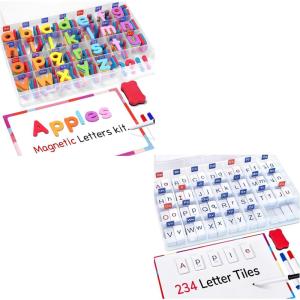 Gamenote Classroom Magnetic Alphabet Letters Kit+Classroom Magnetic Letter Tiles for Phonics and Spelling-JoyCat 234 Foam Alphabet Tiles Magnetic Letters with Double-Side Magnet Board and Compartment