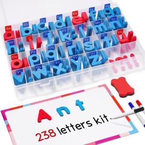 Gamenote Classroom Magnetic Letters Kit 238 Pcs with Double-Side Magnet Board – Foam Alphabet Letters for Kids Spelling and Learning(238PCS)