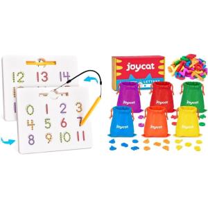Gamenote Magnetic Number Tracing Board + JoyCat Magnetic Letters, 312 PCS Lowercase Alphabet Fridge Magnets