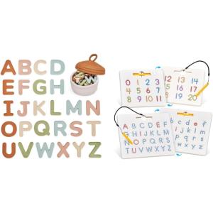 GAMENOTE Double Sided Magnetic Letter & Number Board Set + JoyCat Silicone Alphabet Magnetic Letters, 26 Uppercase ABC Fridge Magnets for Toddlers & Kids