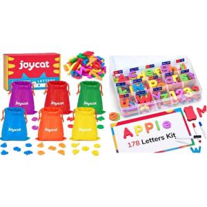 Gamenote Classroom Magnetic Alphabet Letters Kit 178Pcs with Double Side Magnet Board + JoyCat Magnetic Letters, 312 Pieces Lowercase Alphabet Fridge Magnets