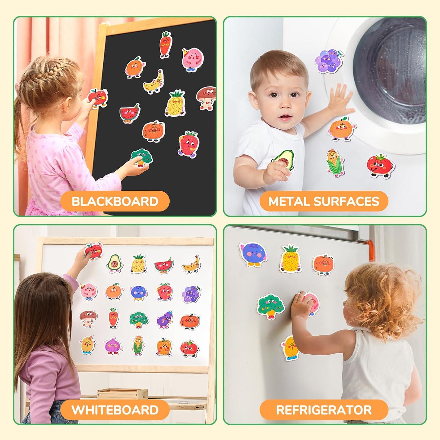 imageGAMENOTE Double Sided Magnetic Letter Board amp Fruits Vegetables Food Cartoon Magnets for Kids