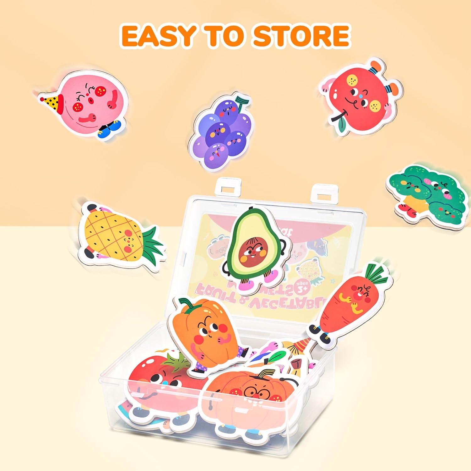 imageGAMENOTE Double Sided Magnetic Letter Board amp Fruits Vegetables Food Cartoon Magnets for Kids