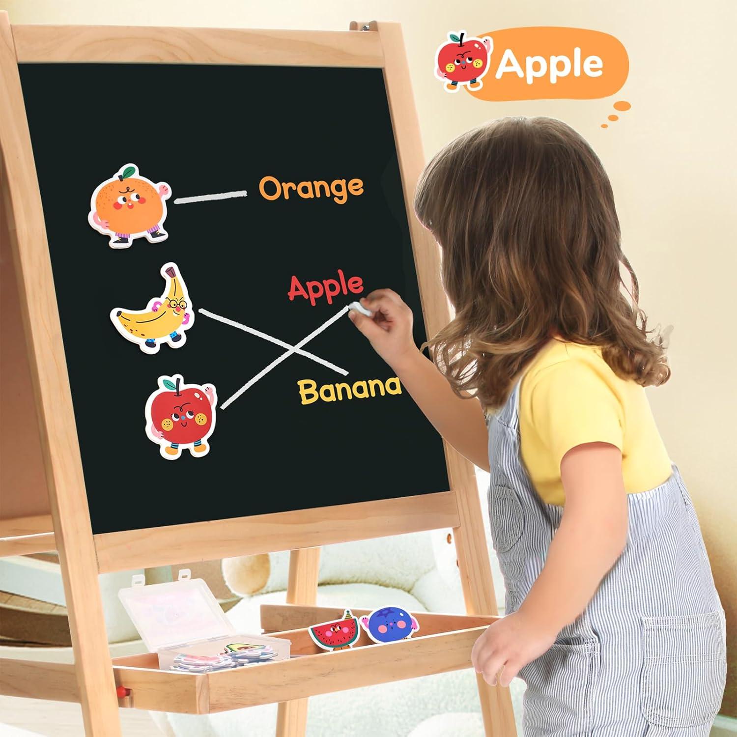 imageGAMENOTE Double Sided Magnetic Letter Board amp Fruits Vegetables Food Cartoon Magnets for Kids