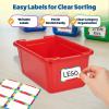 GAMENOTE 6 Quart Open-Top Storage Bins – 6 Pack Rainbow Plastic Stackable Bins for Classroom & Kids Toy Organization with Labeling Stickers, Opaque Shoe Box Size Containers for Crafts & Building (6)(6)