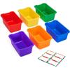 GAMENOTE 6 Quart Open-Top Storage Bins – 6 Pack Rainbow Plastic Stackable Bins for Classroom & Kids Toy Organization with Labeling Stickers, Opaque Shoe Box Size Containers for Crafts & Building (6)(6)