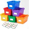 GAMENOTE 6 Quart Open-Top Storage Bins – 6 Pack Rainbow Plastic Stackable Bins for Classroom & Kids Toy Organization with Labeling Stickers, Opaque Shoe Box Size Containers for Crafts & Building (6)(12)