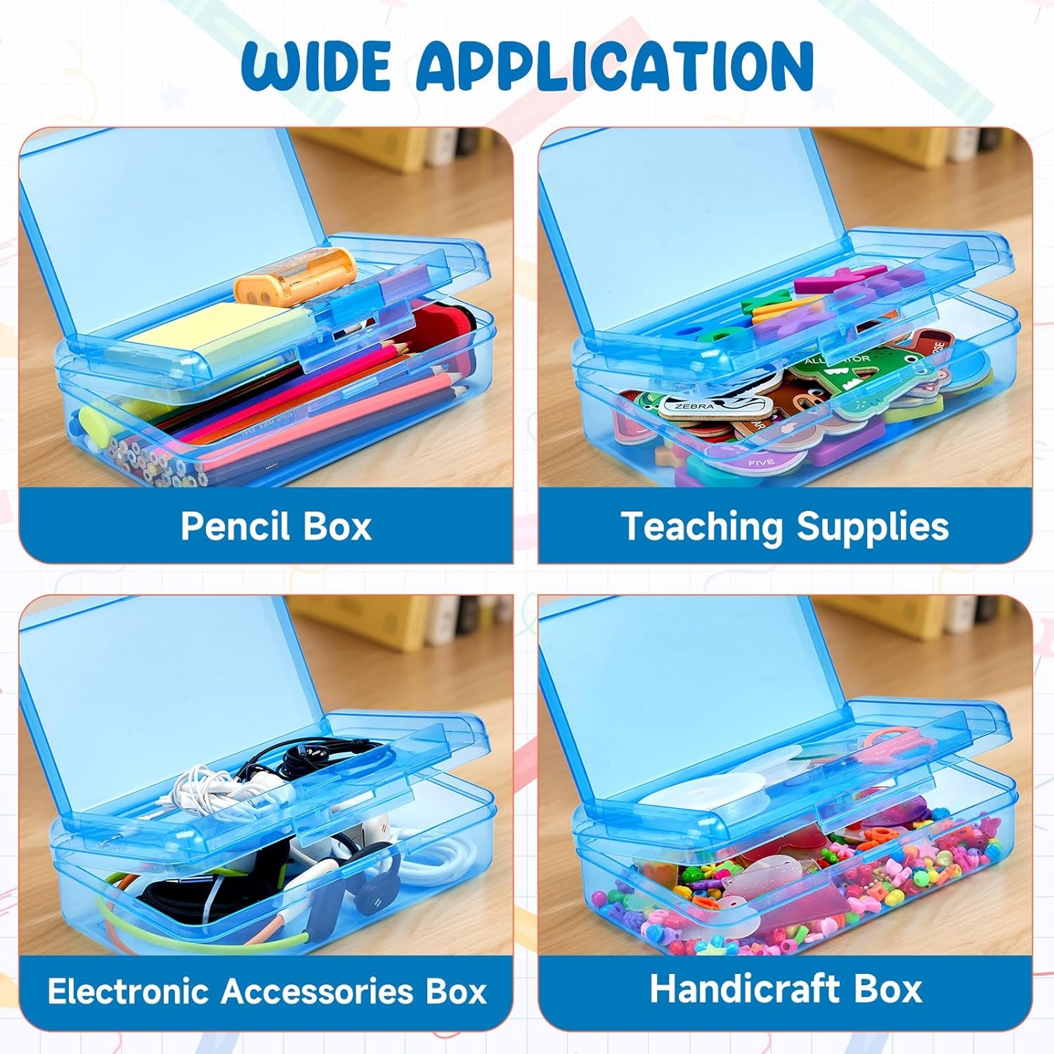 imageGAMENOTE Double Layer Pencil Box Hard Plastic Case with Latch Large Art Storage Organizer for Kids Crayon Marker Pen Holder with Stickers DoubleLayer BlueDoubleLayer Blue