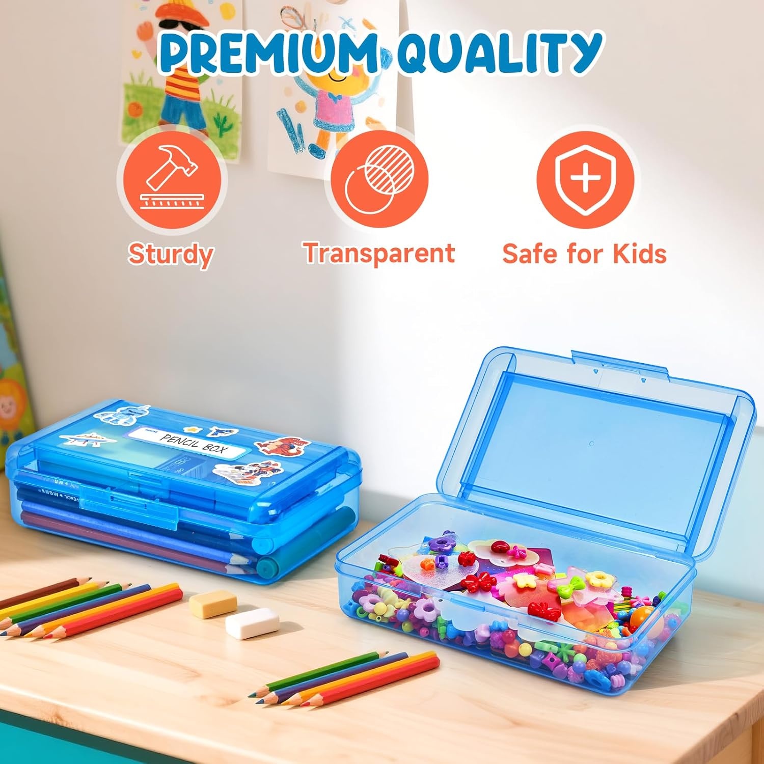 imageGAMENOTE Double Layer Pencil Box Hard Plastic Case with Latch Large Art Storage Organizer for Kids Crayon Marker Pen Holder with Stickers DoubleLayer BlueDoubleLayer Blue
