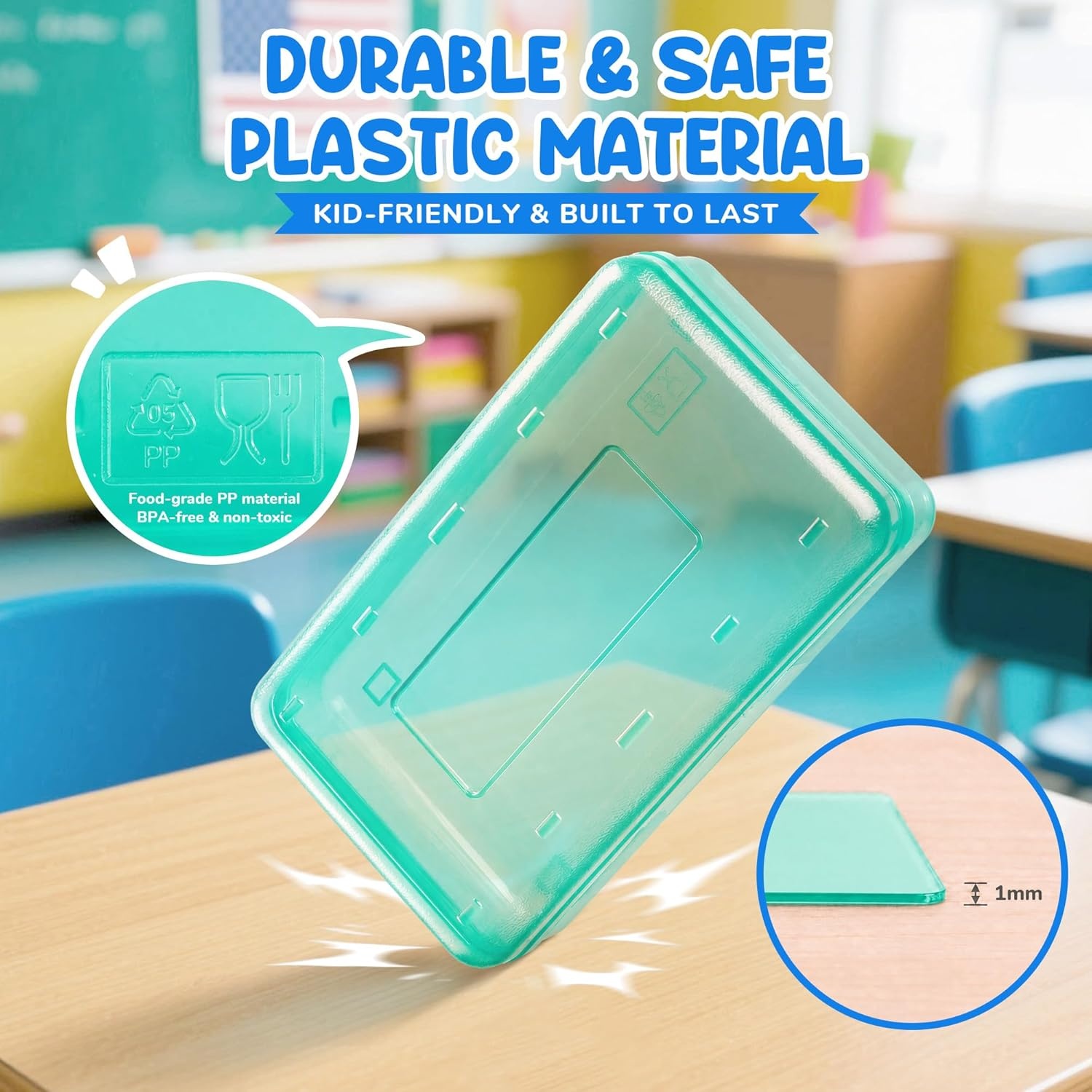 imageGAMENOTE Plastic Pencil Box with Personalized StickerKid Hard Pencil Case with Snaptight LidSmall Art Craft Storage ContainersSchool Supplies Box for BoysGirls BlueTurquoise