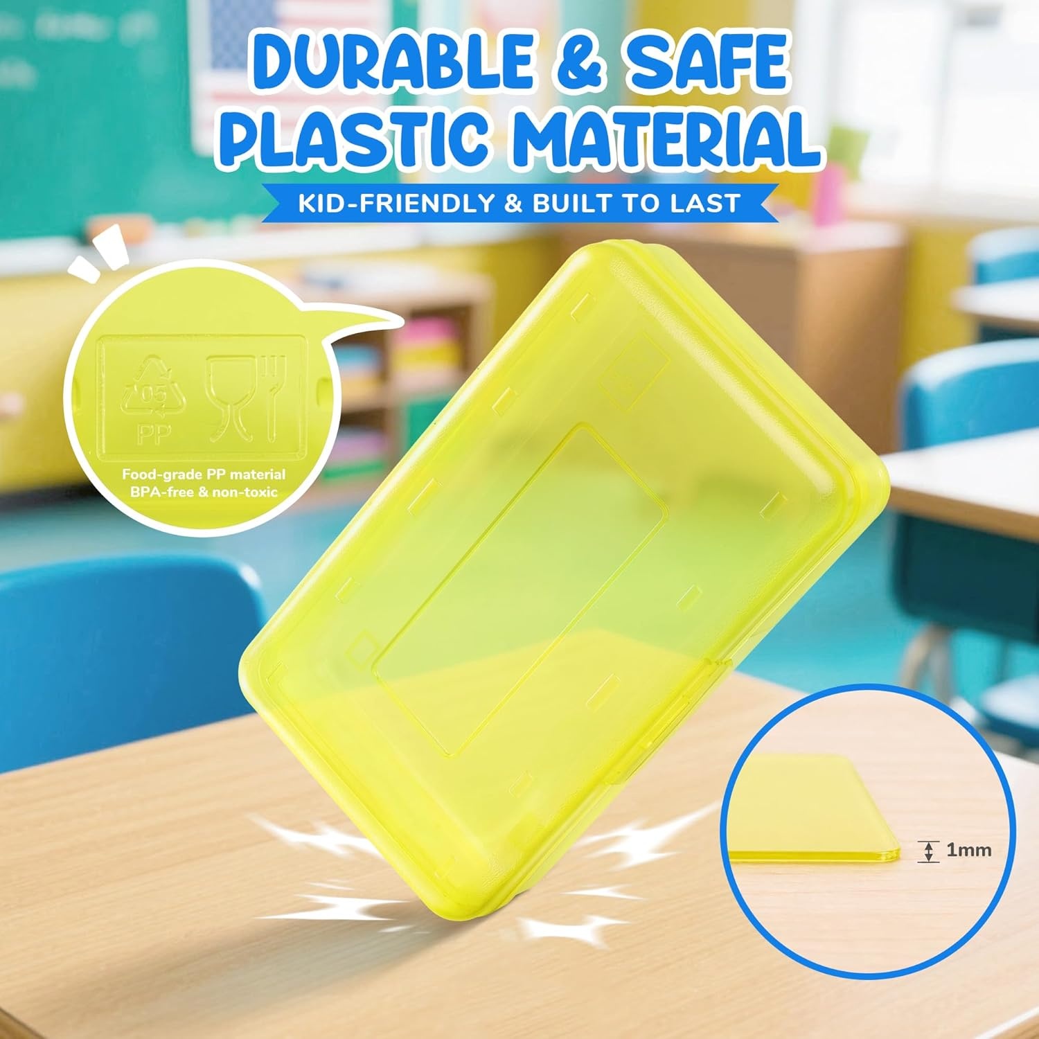 imageGAMENOTE Plastic Pencil Box with Personalized StickerKid Hard Pencil Case with Snaptight LidSmall Art Craft Storage ContainersSchool Supplies Box for BoysGirls BlueYellow