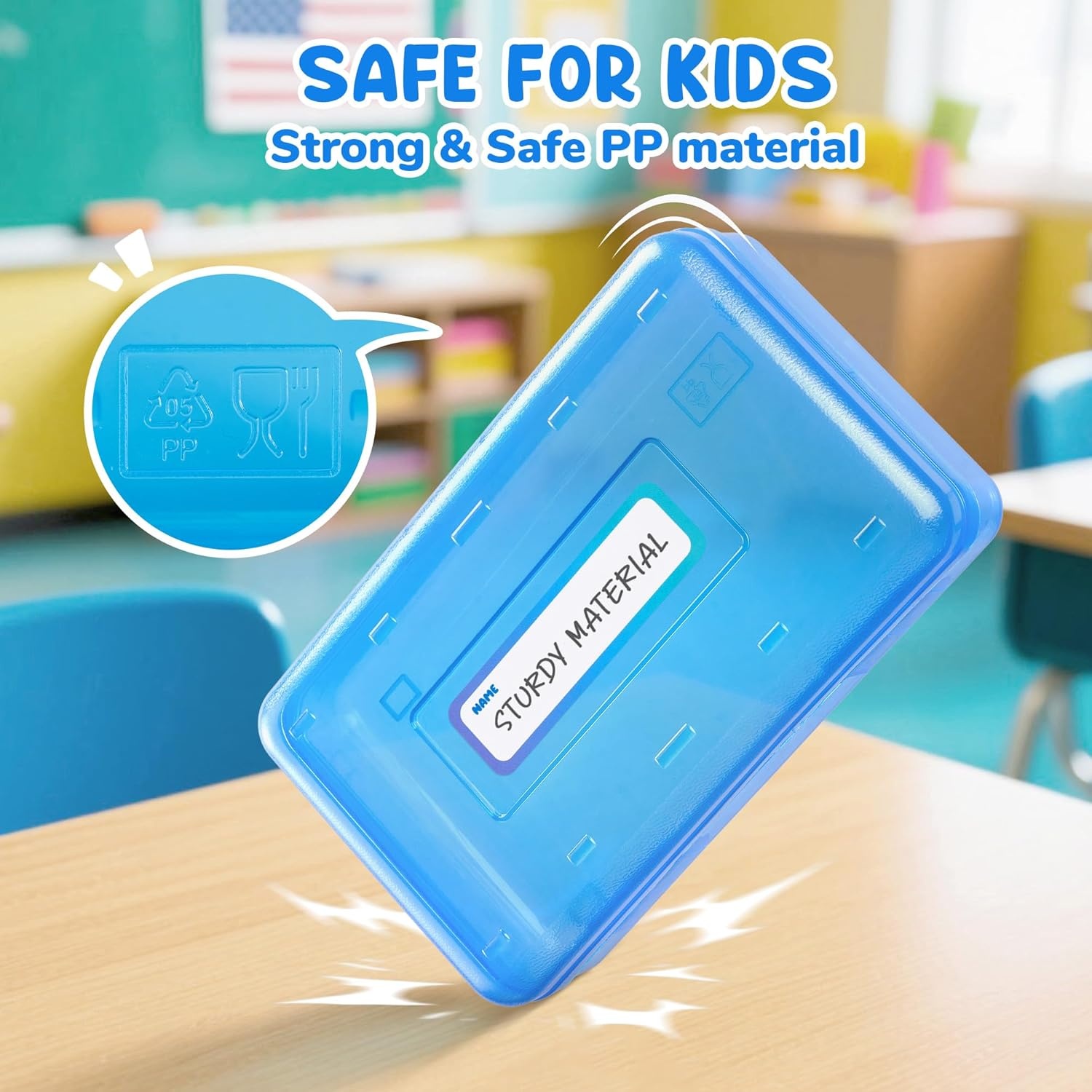 imageGAMENOTE Plastic Pencil Box with Personalized StickerKid Hard Pencil Case with Snaptight LidSmall Art Craft Storage ContainersSchool Supplies Box for BoysGirls BlueBlue