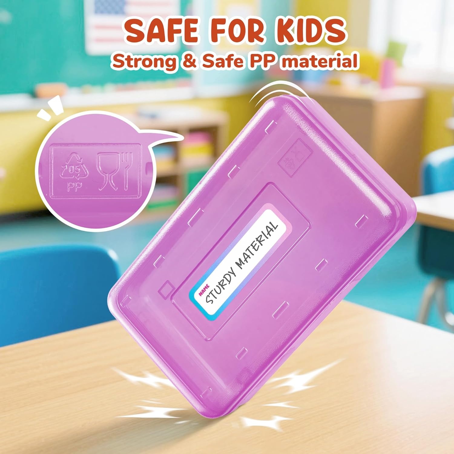 imageGAMENOTE Plastic Pencil Box with Personalized StickerKid Hard Pencil Case with Snaptight LidSmall Art Craft Storage ContainersSchool Supplies Box for BoysGirls BluePurple