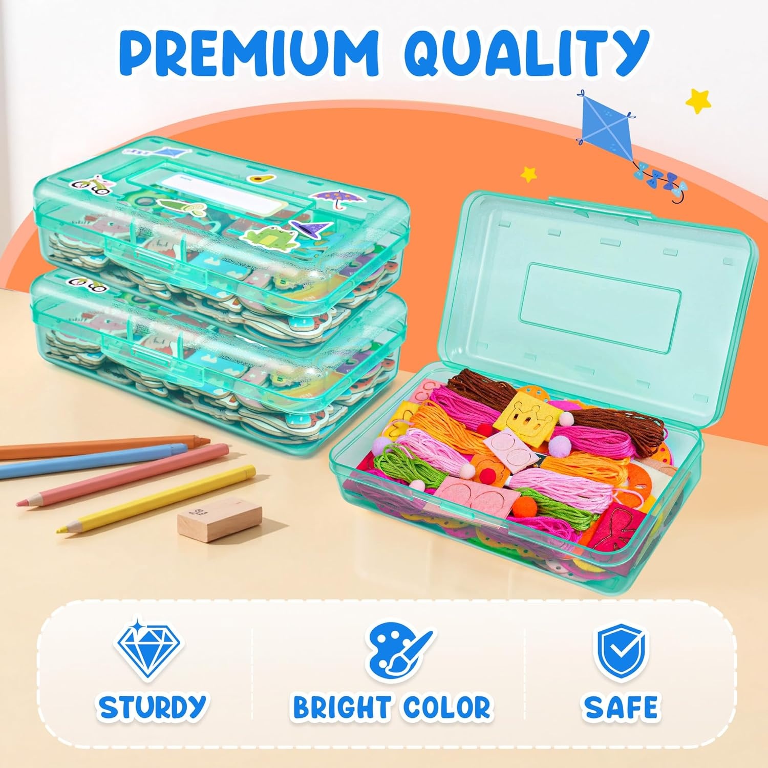 imageGAMENOTE Plastic Pencil Box with Personalized StickerKid Hard Pencil Case with Snaptight LidSmall Art Craft Storage ContainersSchool Supplies Box for BoysGirls BlueTurquoise