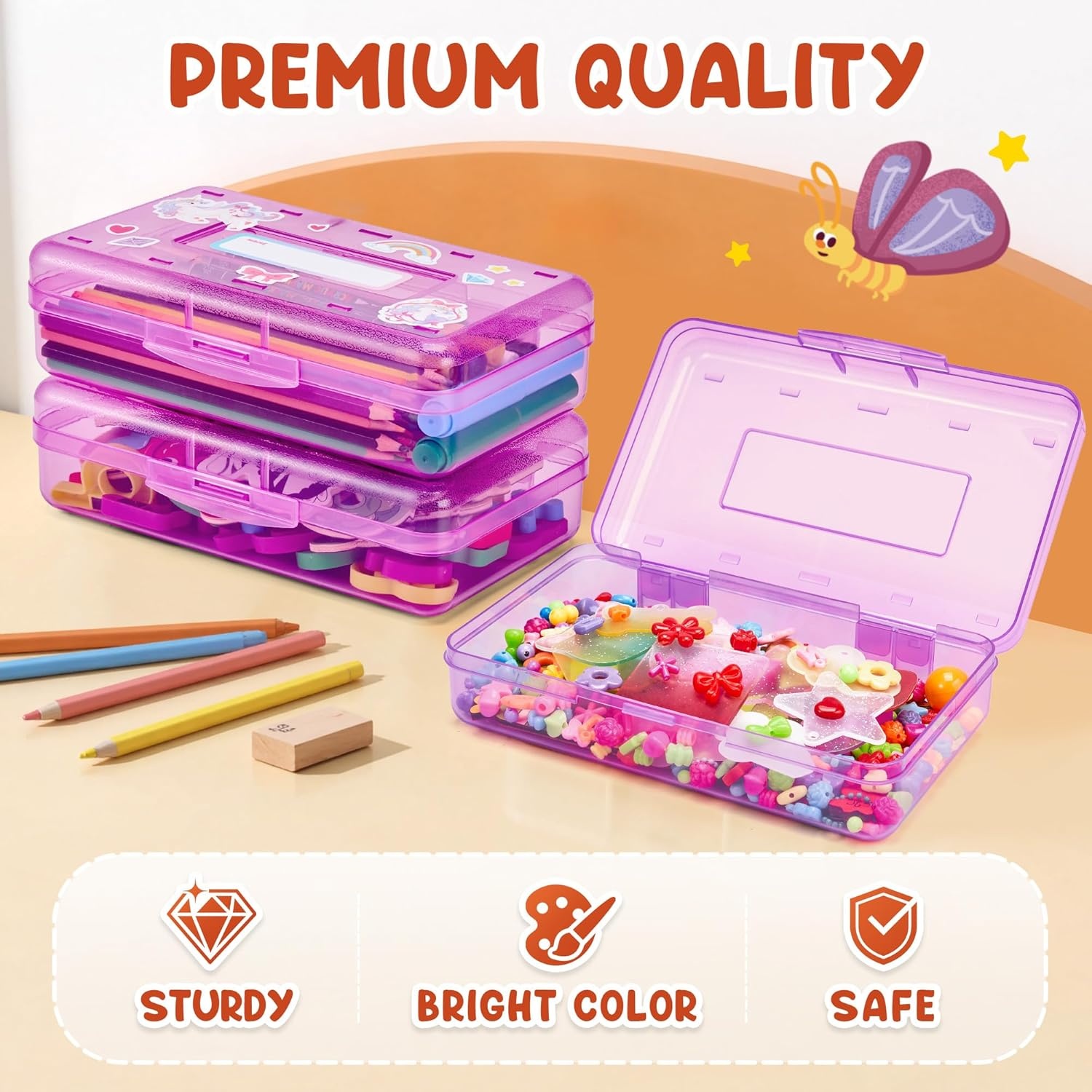 imageGAMENOTE Plastic Pencil Box with Personalized StickerKid Hard Pencil Case with Snaptight LidSmall Art Craft Storage ContainersSchool Supplies Box for BoysGirls BluePurple