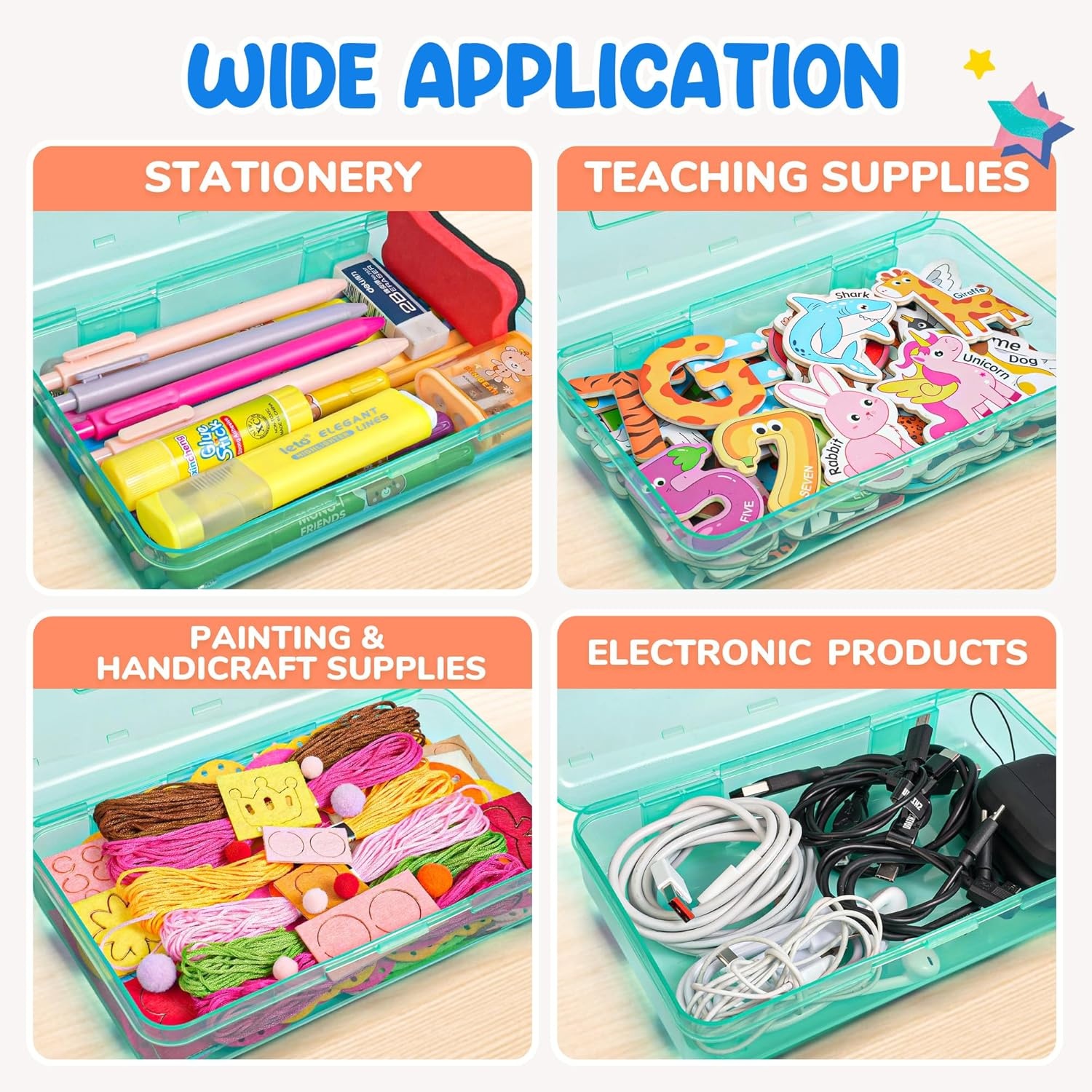 imageGAMENOTE Plastic Pencil Box with Personalized StickerKid Hard Pencil Case with Snaptight LidSmall Art Craft Storage ContainersSchool Supplies Box for BoysGirls BlueTurquoise