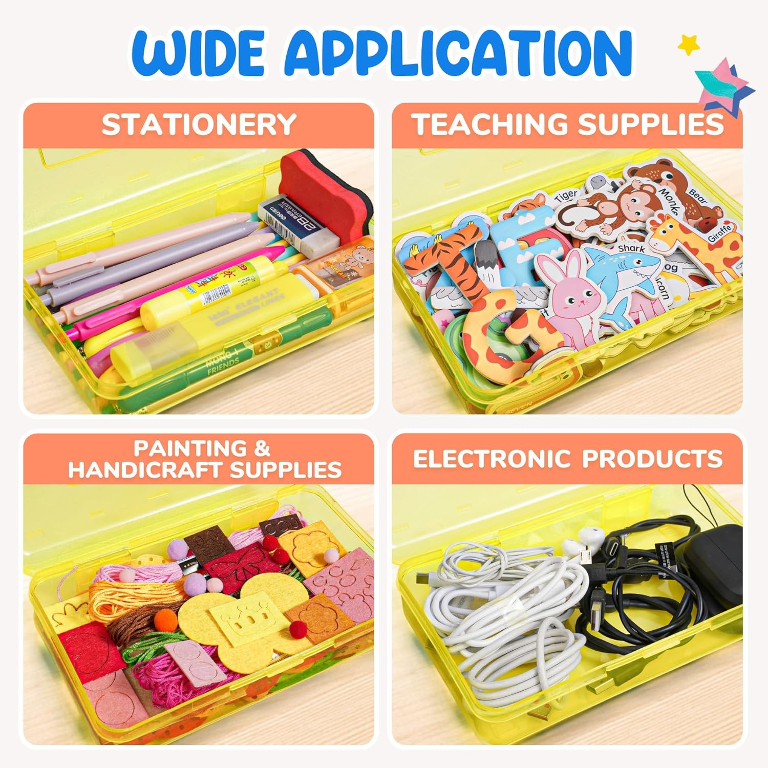 imageGAMENOTE Plastic Pencil Box with Personalized StickerKid Hard Pencil Case with Snaptight LidSmall Art Craft Storage ContainersSchool Supplies Box for BoysGirls BlueYellow
