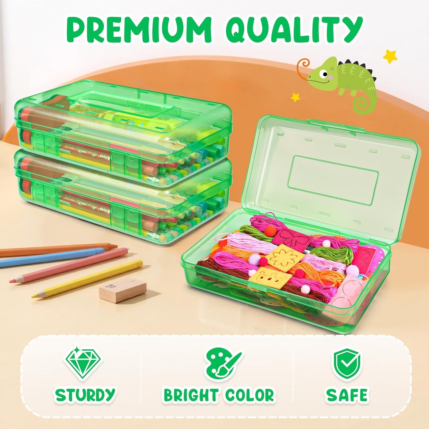 imageGAMENOTE Plastic Pencil Box with Personalized StickerKid Hard Pencil Case with Snaptight LidSmall Art Craft Storage ContainersSchool Supplies Box for BoysGirls BlueGreen