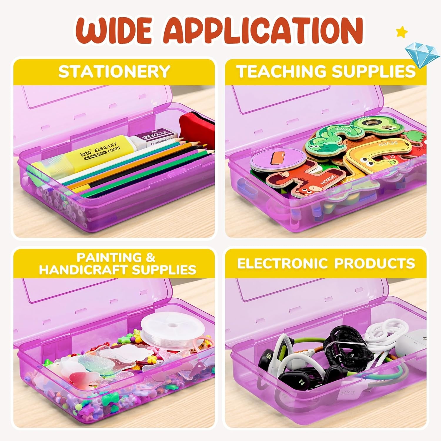 imageGAMENOTE Plastic Pencil Box with Personalized StickerKid Hard Pencil Case with Snaptight LidSmall Art Craft Storage ContainersSchool Supplies Box for BoysGirls BluePurple