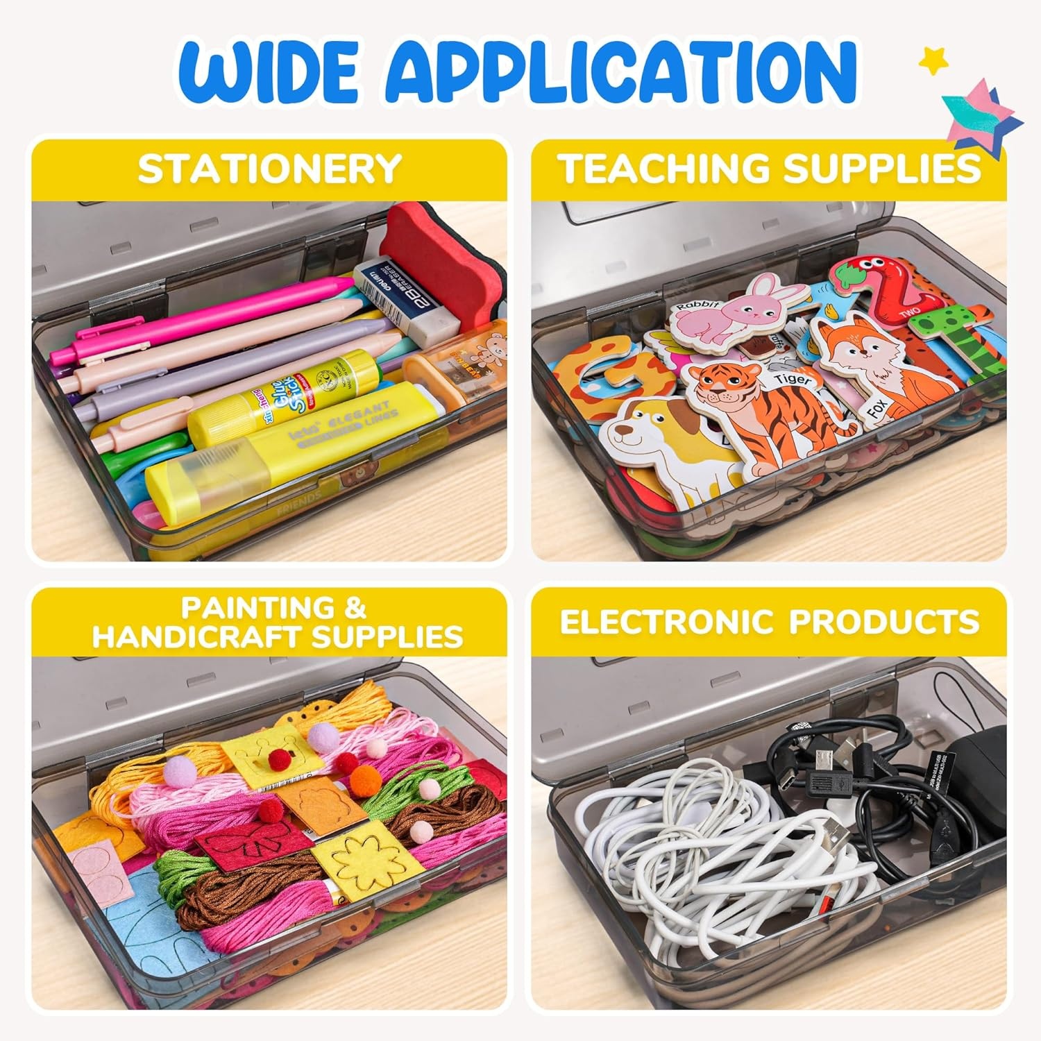 imageGAMENOTE Plastic Pencil Box with Personalized StickerKid Hard Pencil Case with Snaptight LidSmall Art Craft Storage ContainersSchool Supplies Box for BoysGirls BlueGrey
