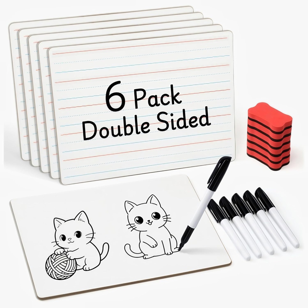 imageGAMENOTE 6 Pack Small Dry Erase Boards for Kids 9x12 DoubleSided Lined and Blank Whiteboards with Markers amp Erasers for Classroom and Homeschool Writing BoardLined Blank