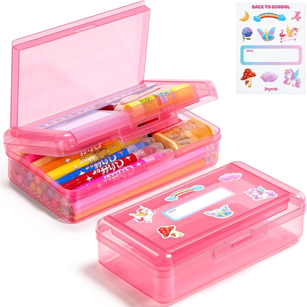 imageGAMENOTE Double Layer Pencil Box Hard Plastic Case with Latch Large Art Storage Organizer for Kids Crayon Marker Pen Holder with Stickers DoubleLayer BlueDoubleLayer Pink