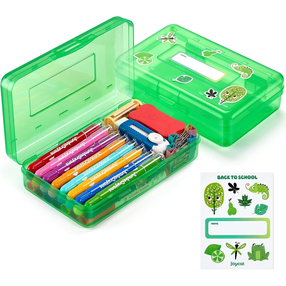 imageGAMENOTE Plastic Pencil Box with Personalized StickerKid Hard Pencil Case with Snaptight LidSmall Art Craft Storage ContainersSchool Supplies Box for BoysGirls BlueGreen
