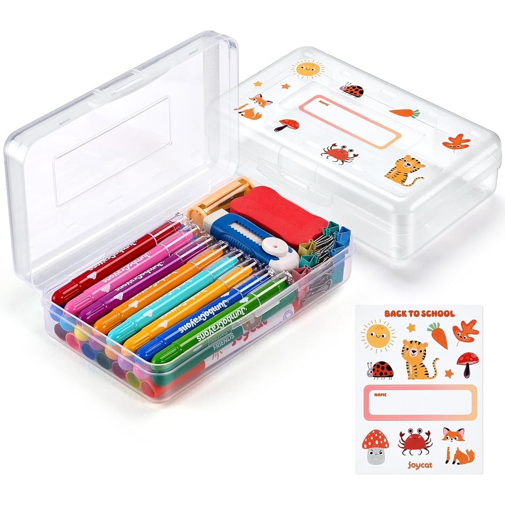 imageGAMENOTE Plastic Pencil Box with Personalized StickerKid Hard Pencil Case with Snaptight LidSmall Art Craft Storage ContainersSchool Supplies Box for BoysGirls BlueClear