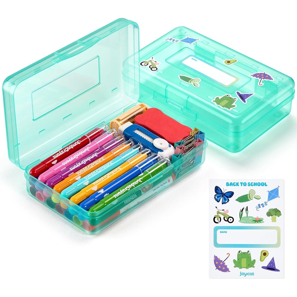 imageGAMENOTE Plastic Pencil Box with Personalized StickerKid Hard Pencil Case with Snaptight LidSmall Art Craft Storage ContainersSchool Supplies Box for BoysGirls BlueTurquoise