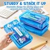 GAMENOTE Plastic Pencil Box with Personalized Sticker,Kid Hard Pencil Case with Snap-tight Lid,Small Art Craft Storage Containers,School Supplies Box for Boys,Girls (Blue)(Blue)