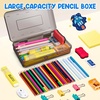 GAMENOTE Plastic Pencil Box with Personalized Sticker,Kid Hard Pencil Case with Snap-tight Lid,Small Art Craft Storage Containers,School Supplies Box for Boys,Girls (Blue)(Grey)