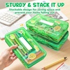 GAMENOTE Plastic Pencil Box with Personalized Sticker,Kid Hard Pencil Case with Snap-tight Lid,Small Art Craft Storage Containers,School Supplies Box for Boys,Girls (Blue)(Green)