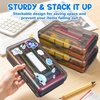 GAMENOTE Plastic Pencil Box with Personalized Sticker,Kid Hard Pencil Case with Snap-tight Lid,Small Art Craft Storage Containers,School Supplies Box for Boys,Girls (Blue)(Grey)