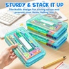 GAMENOTE Plastic Pencil Box with Personalized Sticker,Kid Hard Pencil Case with Snap-tight Lid,Small Art Craft Storage Containers,School Supplies Box for Boys,Girls (Blue)(Turquoise)