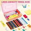 GAMENOTE Plastic Pencil Box with Personalized Sticker,Kid Hard Pencil Case with Snap-tight Lid,Small Art Craft Storage Containers,School Supplies Box for Boys,Girls (Blue)(Glitter Pink)