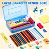 GAMENOTE Plastic Pencil Box with Personalized Sticker,Kid Hard Pencil Case with Snap-tight Lid,Small Art Craft Storage Containers,School Supplies Box for Boys,Girls (Blue)(Blue)