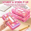 GAMENOTE Plastic Pencil Box with Personalized Sticker,Kid Hard Pencil Case with Snap-tight Lid,Small Art Craft Storage Containers,School Supplies Box for Boys,Girls (Blue)(Glitter Pink)