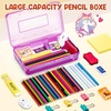 GAMENOTE Plastic Pencil Box with Personalized Sticker,Kid Hard Pencil Case with Snap-tight Lid,Small Art Craft Storage Containers,School Supplies Box for Boys,Girls (Blue)(Purple)