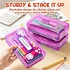 GAMENOTE Plastic Pencil Box with Personalized Sticker,Kid Hard Pencil Case with Snap-tight Lid,Small Art Craft Storage Containers,School Supplies Box for Boys,Girls (Blue)(Purple)