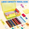 GAMENOTE Plastic Pencil Box with Personalized Sticker,Kid Hard Pencil Case with Snap-tight Lid,Small Art Craft Storage Containers,School Supplies Box for Boys,Girls (Blue)(Yellow)