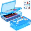 GAMENOTE Double Layer Pencil Box, Hard Plastic Case with Latch, Large Art Storage Organizer for Kids, Crayon Marker Pen Holder with Stickers (Double-Layer Blue)(Double-Layer Blue)