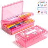 GAMENOTE Double Layer Pencil Box, Hard Plastic Case with Latch, Large Art Storage Organizer for Kids, Crayon Marker Pen Holder with Stickers (Double-Layer Blue)(Double-Layer Pink)
