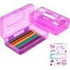 GAMENOTE Plastic Pencil Box with Personalized Sticker,Kid Hard Pencil Case with Snap-tight Lid,Small Art Craft Storage Containers,School Supplies Box for Boys,Girls (Blue)(Purple)
